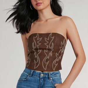 Windsor Western Faux Leather Corset Top in Brown